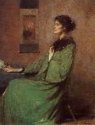 Thomas Wilmer Dewing Portrait of lady holding one rose oil